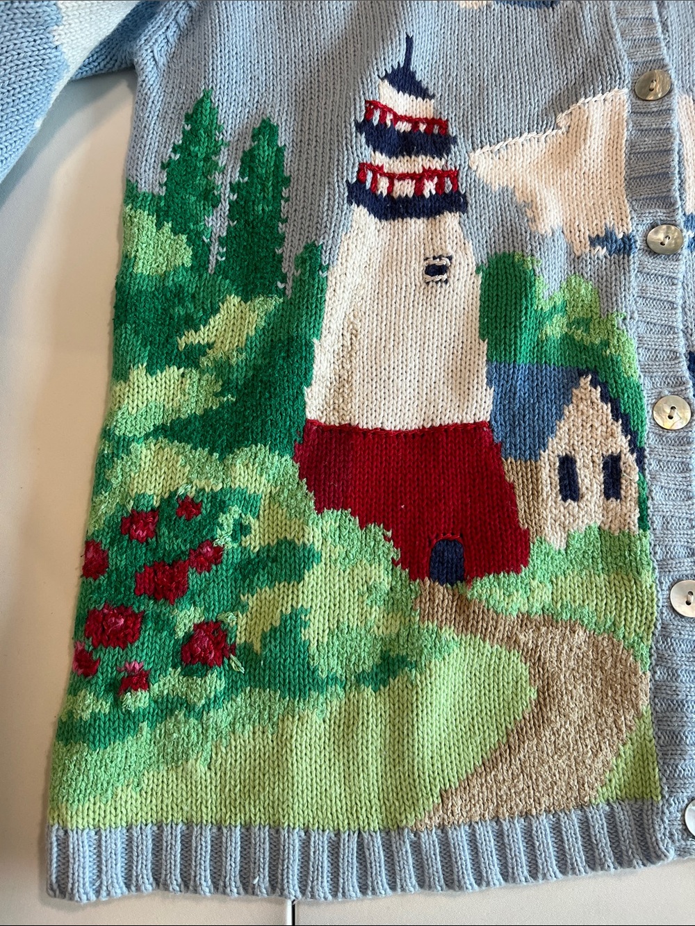Northern Isle - small petite, Nautical Lighthouse Cardigan - Light Blue - Picture 4 of 8